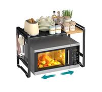 Expandable microwave shelf with adjustable kitchen storage, Ink Black + Light Bamboo