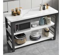 Expandable Microwave Stand Kitchen Island with Large Worktop & Durable Rock Plate Design, Versatile Storage Rack for Microwave Oven, Stylish Black 70x30x80cm