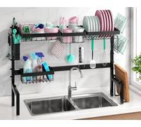 Expandable Over Sink Dish Plate Cup Drying Rack 2 Tier Kitchen Drainer Rack