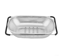 Expandable Over the Sink Colanders, 6 Quart Stainless Steel Strainers with Fine Mesh, Adjustable 14-21 Inch Kitchen Drainer for Pasta Fruits Vegetables, Dishwasher Safe, Silver