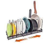 Expandable Pan Organiser Rack, Pot Lid Holder with 7 Dividers Adjustable Bakeware Rack saucepan Chopping Board Storage Rack for Cupboard Pantry Cabinet kitchen storage