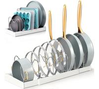 Expandable Pan Organizer for Cabinet, Pots lid and Pans Holder Rack with 7 Adjustable Dividers,Compartment for Kitchen Cookware Baking Frying Rack,Fully Expanded Size 57cm Lx20cm Wx15cm H,White(1pcs)