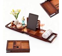 Expandable Premium Bathtub Tray Caddy - Foldable Bath Shelf With Holder For Spa, Relaxation & Gifts - Stylish Brown Bath Accessories For Home Use