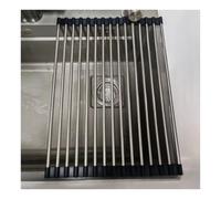 Expandable Roll-Up Dish Rack 37-47cm Foldable Stainless Steel Sink Mat Drying Rack Black 43x24cm/16.9x9.4in Space-Saving Kitchen