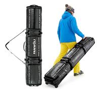 Expandable Snowboard Bag with Wheels, Full Padded Double Ski Bags for Air Travel, Waterproof 900D TPU, Removable Shoulder Straps, Fit Skis Up to 175cm & Boots Up to Size US 13, Foldable, Black (M)