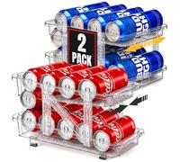 Expandable Soda Can Dispenser - 2-Pack - Clear Transparent Design for Refrigerator, Kitchen, and Pantry Storage Organizer for Cans, Beverage Bottle, Canned Food, or Fridge Drink Holder.