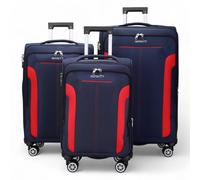 Expandable Soft Shell Suitcase 8 Wheel Luggage Travel Light Carry On Cabin Bag Infinity Leather Blue Medium