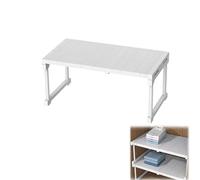 Expandable Stackable Shelf for Kitchen & Closet Storage, Adjustable 24CM D x 47-68CM L x 22CM H, Perfect for Wardrobe & Countertop Space Saving Solutions
