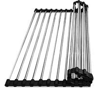 Expandable Stainless Steel Dish Drying Rack Over Sink Roll-Up Foldable Dish Drainer Space-Saving for Kitchen Various Sizes (21.2" L x 13" W)