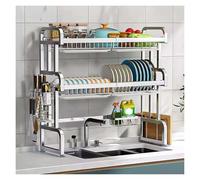 Expandable Stainless Steel Dish Rack Over Sink 2Tier Drying Shelf with Utensil Holder SpaceSaving Kitchen Solution for Efficient Organization and Drying