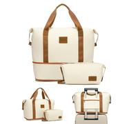 Expandable Travel Duffel Bag 36L with Detachable Pouch, Dry-Wet Separation Gym Tote, Lightweight Carry-on Weekender Bag for Travel, Fitness & Daily Use (Beige)