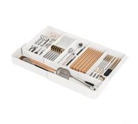 Expandable Utensils Organizer Tray with Adjustable Sections for Kitchen Silverware Storage and Drawer Space Optimization (C)