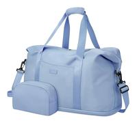 Expandable Weekender Overnight Bags, Capolo Carry on Gym Bag Women Travel Duffle Bag for Women Hospital Bag for Labor and Delivery Waterproof Lightweight with Toiletry Bag & Shoe Bag, Light Blue