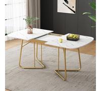 Expandable White Dining Table with Marble e Luxury Metal d-Plated Legs Modern Rectangular Table 140/180×80 cm Stylish Dining Room Fur