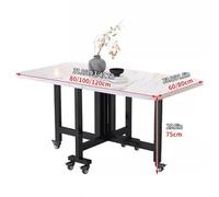 Expandable Wooden Drop Leaf Dining Table Foldable Space Saving Table for Kitchen & Living Room Multifunctal 100cm White Stone Pattern Design