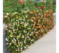 Expandable Wooden Fence with Artificial Rose Floral Elements for Garden Privacy Wall Decoration Balcony Screening and Creative Space Design (dark pink)