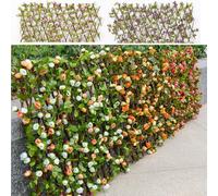 Expandable Wooden Fence with Artificial Rose Floral Elements for Garden Privacy Wall Decoration Balcony Screening and Creative Space Design ()