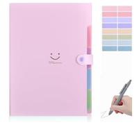 Expanding File A4, 7-Compartment Document Folder with Labels, System, Organiser for Home, Office, School (Pink)