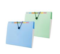 Expanding File A4 (Pack of 2) - Document Folder with 12 Compartments & Index Tabs, Fixed Elastic Cord Closure, 360 Pages Capacity, Folder System for School/Office, Folder with Compartments (Blue +