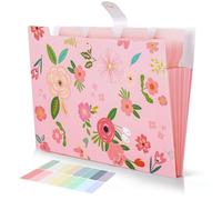 Expanding File A4 with 5 Compartments, Document Folder with Closure, Flowers Pink, Organiser Folder