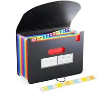 Expanding File Folder 12 Pockets, KXF Portable Expandable Document Holder with Lid Office A4 Desk Storage Expander Filing Folders Accordion File-Organizer Rainbow Color Stand
