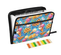 Expanding File Folder 13 Pockets A4 Letter Size Expanding File Pocket with Zipper Closure for Teacher School Supplies Organizer Cartoon Colorful Waffles Blueberry Ice Cream