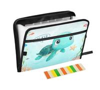 Expanding File Folder 13 Pockets A4 Letter Size Folders for Documents with Zipper Closure for Newspaper Office Paperwork Business Little Turtle in The Sea