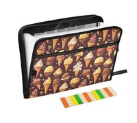 Expanding File Folder 13 Pockets A4 Letter Size Folders with Pockets with Zipper Closure for Newspaper Office Stationery Supply Cartoon Chocolate Ice Cream Stars