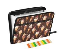 Expanding File Folder 13 Pockets A4 Letter Size Office Folders with Zipper Closure for Newspaper Office Home Travel Cards Storage Container Cartoon Chocolate Ice Cream Cherry