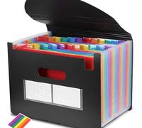 Expanding File Folder, 24 Pockets A4 Accordion File Organiser, Expandable Document Filing Box,Rainbow Bill Receipt Paperwork Organiser Storage for Home & Office & School