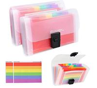 Expanding File Folder 2PCS A6 13 Pockets Accordion Receipt File Organiser Portable Rainbow Document Organiser with Labels Index Wallet Case for Flash Card Bills Cards