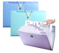 Expanding File Folder 4PCS, Document Organiser with 12 Pockets, Accordion File Organiser for A4 Paper Storage, 4 Stickers, Portable Folder for Office, Home, School (Pink, Blue, Purple,Green)