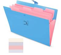 Expanding File Folder, 5 Pockets A4 Letter Paper Pockets Accordion Document Bag Organizer Wallets Files Folders with Buckle Closure for School Office Home - Blue