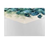 Expanding File Folder, 6 Pockets Zipper Expandable Document Organizer Accordion Filing Folder Print Abstract Floral Peacock Feathers Blue Green Leaves