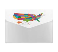 Expanding File Folder, 6 Pockets Zipper Expandable Document Organizer Accordion Filing Folder Print Colorful USA Map States and Capital Cities on White