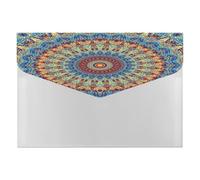 Expanding File Folder, 6 Pockets Zipper Expandable Document Organizer Accordion Filing Folder Print Ethnic Tribal Mandala Mosaic Digital Fractal Retro Style