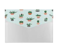 Expanding File Folder, 6 Pockets Zipper Expandable Document Organizer Accordion Filing Folder Print Green Cactus Cacti in Pots Seamless Pattern
