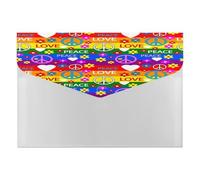 Expanding File Folder, 6 Pockets Zipper Expandable Document Organizer Accordion Filing Folder Print Hippie Peace Signs Flowers Red Hearts Rainbow Stripes