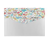 Expanding File Folder, 6 Pockets Zipper Expandable Document Organizer Accordion Filing Folder Print Music Notes Piano Seamless Hipster Notebook Doodles