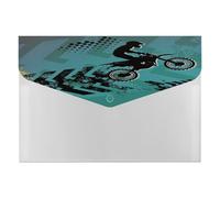 Expanding File Folder, 6 Pockets Zipper Expandable Document Organizer Accordion Filing Folder Print Motocross Man Riding Motor Retro Green Pattern