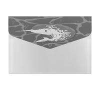 Expanding File Folder, 6 Pockets Zipper Expandable Document Organizer Accordion Filing Folder Print Narwhal Whale Unicorn Fish Under Sea Water Vintage Grey