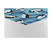 Expanding File Folder, 6 Pockets Zipper Expandable Document Organizer Accordion Filing Folder Print Penguin Seamless Abstract Blue Crystal Ice