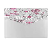 Expanding File Folder, 6 Pockets Zipper Expandable Document Organizer Accordion Filing Folder Print Seamless Sweets Cake Ice Cream Pink White Grey