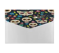 Expanding File Folder, 6 Pockets Zipper Expandable Document Organizer Accordion Filing Folder Print Seamless Day of The Dead Mexico Sugar Skulls Dark