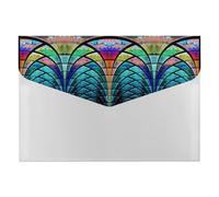 Expanding File Folder, 6 Pockets Zipper Expandable Document Organizer Accordion Filing Folder Print Symmetrical Fractal Flower Black Turquoise Blue Pattern