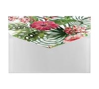 Expanding File Folder, 6 Pockets Zipper Expandable Document Organizer Accordion Filing Folder Print Seamless Watercolor Green Hawaii Plants Red Flower