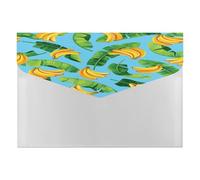Expanding File Folder, 6 Pockets Zipper Expandable Document Organizer Accordion Filing Folder Print Seamless Green Banana Leaves and Bananas on Blue