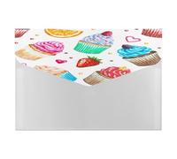 Expanding File Folder, 6 Pockets Zipper Expandable Document Organizer Accordion Filing Folder Print Watercolor Cupcakes Ice Cream Strawberry On White