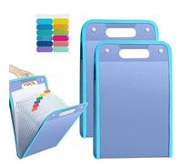 Expanding File Folder A4 with 13 Compartments, Portable Document Organiser with Coloured Tabs, Waterproof Expanding Document File Folder for Storing Student Test Papers School Supplies (Blue,2 Pack)