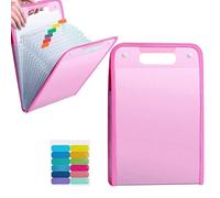 Expanding File Folder A4 with 13 Compartments, Vertical File Organizer Bag, Organiser Folder, Portable Document Organiser with Coloured Tabs, for Storing Student Test Papers School Supplies (Pink)